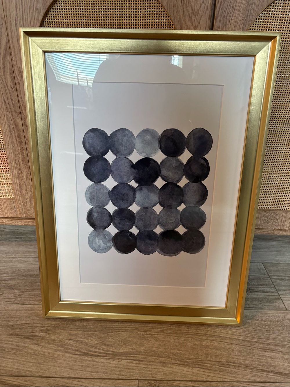 Gold Framed Abstract Dot Art Print - Navy Circle Dot Design 24x18.5 Modern